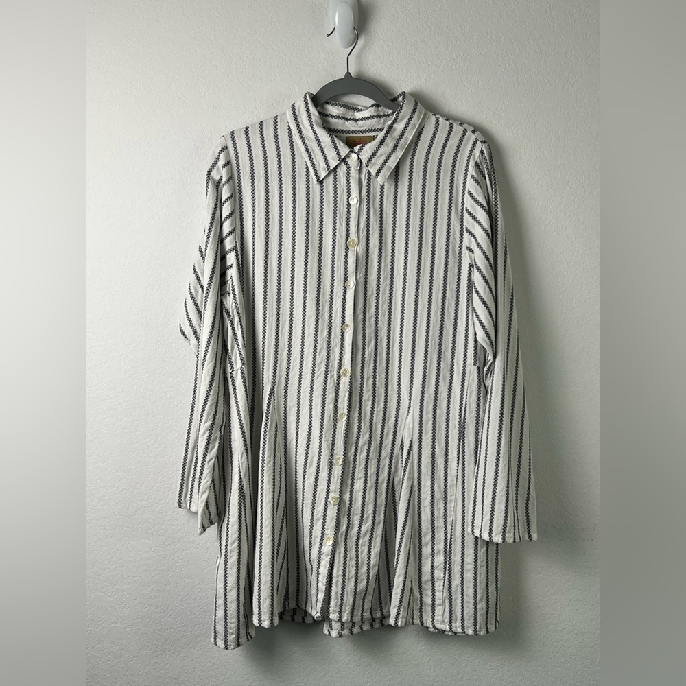 Tulip Lagenlook Black & White Striped Cotton Button Down